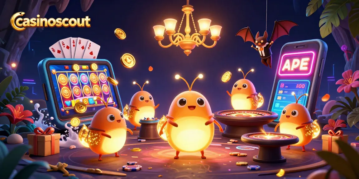 Experience the excitement of casinoscout with captivating glowworms and a bat dealer in a vibrant casino scene.