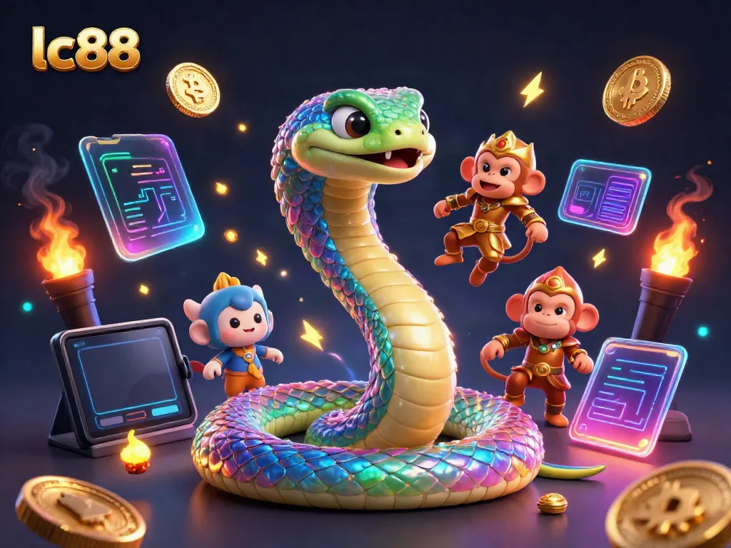 Experience thrilling wins at lc88 with a vibrant illustration featuring unique characters and casino elements.