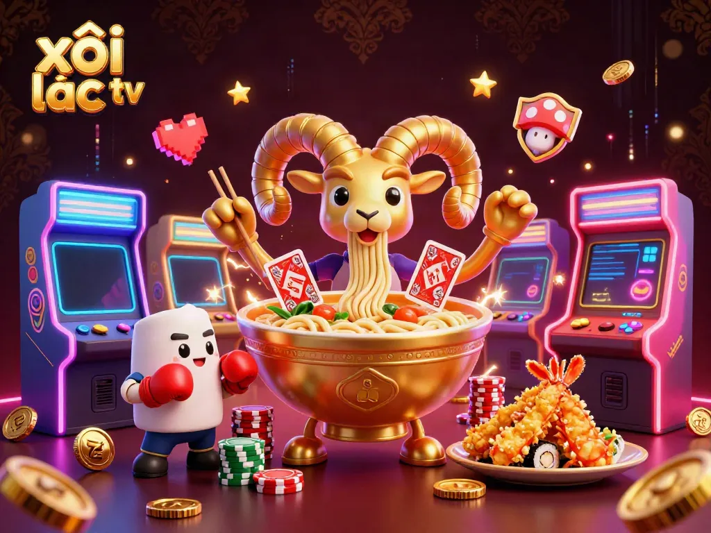 Engage visitors with xôi lạc tv's dynamic 3D illustration showcasing vibrant casino gaming action and energetic characters.